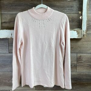 Mercer Street Studio Ladies Pink Crew Neck Sweater With Rhinestones, Size Large